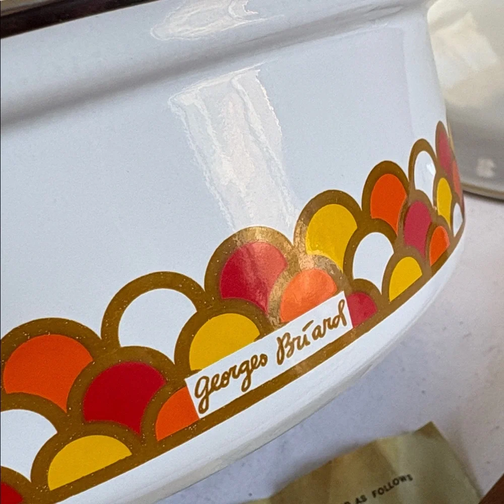 Georges Briard Boutique Vintage/Unused Porcelain Enamel 10” Lidded Chicken Fryer
